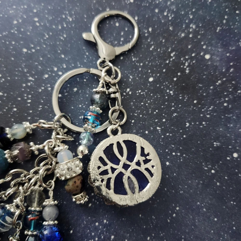 Celestial Moon Purse Charm or Keychain  Agate Stone Glass Handcrafted - Picture 6 of 6
